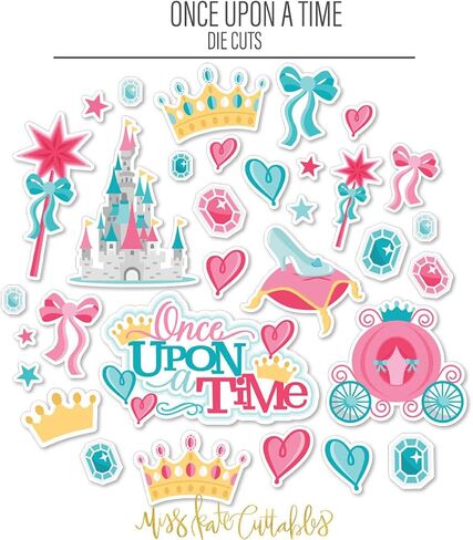 Die Cuts & Paper Set – Once Upon A Time – for Castle Princess Disneyland Disney World Fairytale - 16 Single-Sided 12"x12" Sheets & Over 30 Coordinating Die Cuts - Scrapbook - by Miss Kate Cuttables in Saudi Arabia