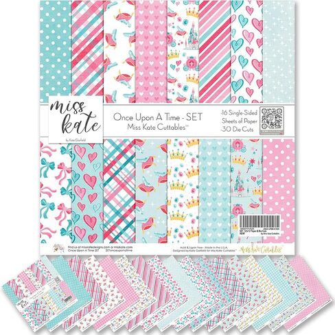 Die Cuts & Paper Set – Once Upon A Time – for Castle Princess Disneyland Disney World Fairytale - 16 Single-Sided 12"x12" Sheets & Over 30 Coordinating Die Cuts - Scrapbook - by Miss Kate Cuttables in Saudi Arabia