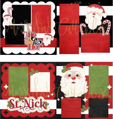 Two Printed Layouts - Ho Ho Ho & St. Nick - 2-2 Page 12"x12" Kits & Bonus: 2 Duplicate 6"x6" Layouts - 80lb Specialty Paper - Exclusive Christmas Designs - by Miss Kate Cuttables in Saudi Arabia