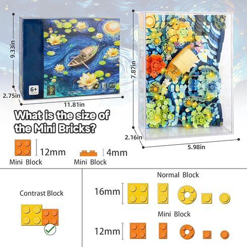 مكعبات بناء صغيرة من آيدياز ذا ستاري نايت فلاورز للبالغين، مجموعة بناء فنسنت فان جوخ مع الإضاءة، غير متوافقة مع ليغو، عرض فني لديكور المنزل، ألعاب هدايا إبداعية للأطفال (922 قطعة) in Kuwait