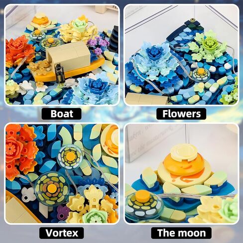 مكعبات بناء صغيرة من آيدياز ذا ستاري نايت فلاورز للبالغين، مجموعة بناء فنسنت فان جوخ مع الإضاءة، غير متوافقة مع ليغو، عرض فني لديكور المنزل، ألعاب هدايا إبداعية للأطفال (922 قطعة) in Kuwait