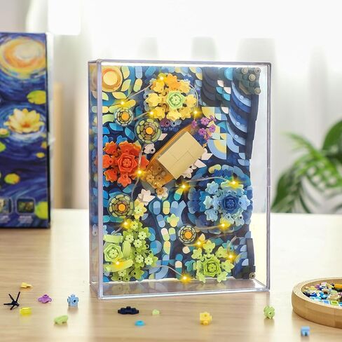 مكعبات بناء صغيرة من آيدياز ذا ستاري نايت فلاورز للبالغين، مجموعة بناء فنسنت فان جوخ مع الإضاءة، غير متوافقة مع ليغو، عرض فني لديكور المنزل، ألعاب هدايا إبداعية للأطفال (922 قطعة) in Kuwait