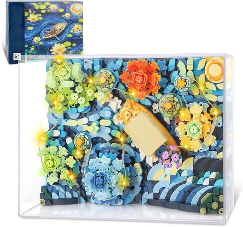 مكعبات بناء صغيرة من آيدياز ذا ستاري نايت فلاورز للبالغين، مجموعة بناء فنسنت فان جوخ مع الإضاءة، غير متوافقة مع ليغو، عرض فني لديكور المنزل، ألعاب هدايا إبداعية للأطفال (922 قطعة) in Kuwait