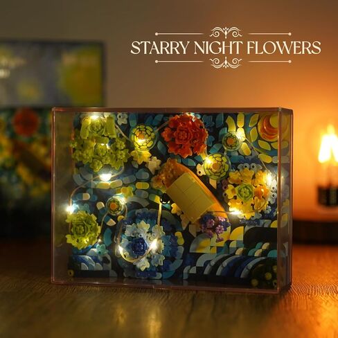 مكعبات بناء صغيرة من آيدياز ذا ستاري نايت فلاورز للبالغين، مجموعة بناء فنسنت فان جوخ مع الإضاءة، غير متوافقة مع ليغو، عرض فني لديكور المنزل، ألعاب هدايا إبداعية للأطفال (922 قطعة) in Kuwait