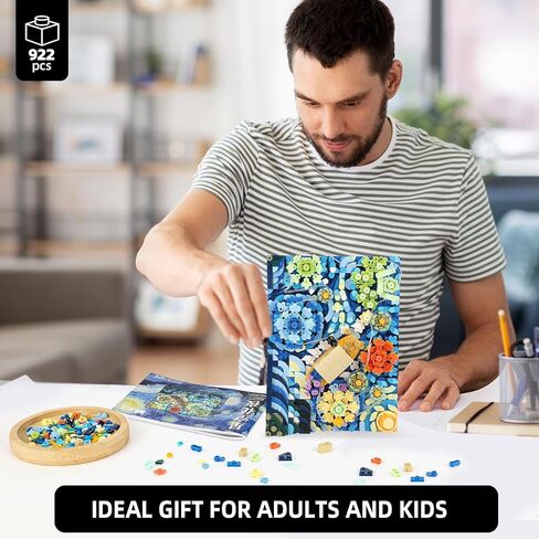 مكعبات بناء صغيرة من آيدياز ذا ستاري نايت فلاورز للبالغين، مجموعة بناء فنسنت فان جوخ مع الإضاءة، غير متوافقة مع ليغو، عرض فني لديكور المنزل، ألعاب هدايا إبداعية للأطفال (922 قطعة) in Kuwait