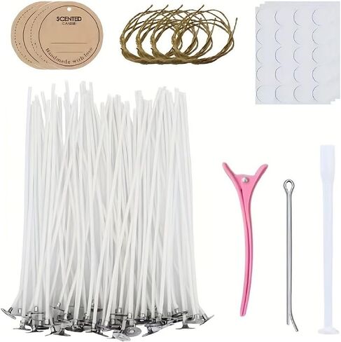 60 PCS Cotton Candle Wicks with Wick Stickers for DIY Candle Making, 4" + 6" + 8" in Kuwait