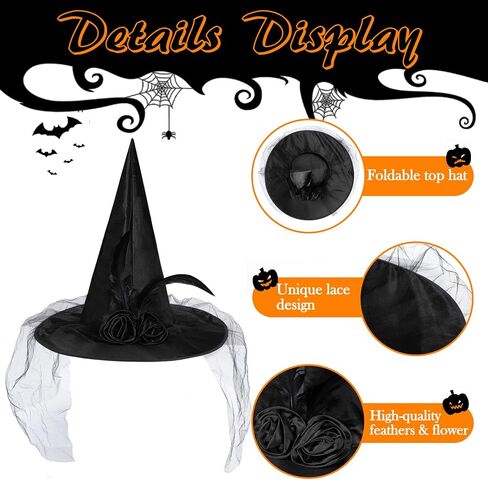 Zando Kids Witch Hat for Women Lace Girls Halloween Witches Hat for Decoration Witch Costume for Halloween Cosplay Party in Saudi Arabia