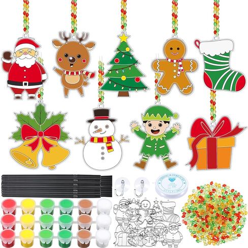 Capoda 36 Sets Christmas Suncatchers Ornaments Decorations DIY Window Paint Art Suncatchers Santa Snowman Reindeer Sun Catchers Christmas Crafts for Kids Classroom Activities Art Project in Kuwait