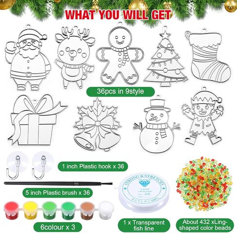 Capoda 36 Sets Christmas Suncatchers Ornaments Decorations DIY Window Paint Art Suncatchers Santa Snowman Reindeer Sun Catchers Christmas Crafts for Kids Classroom Activities Art Project in Kuwait