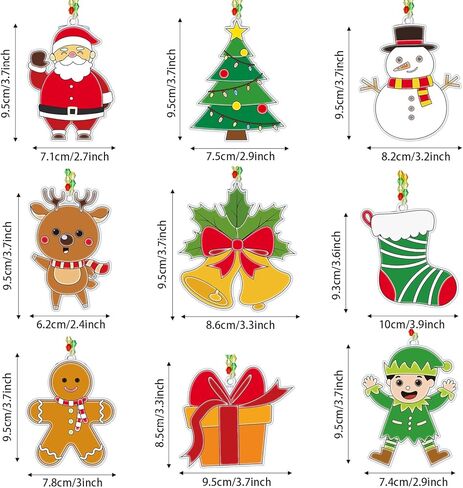 Capoda 36 Sets Christmas Suncatchers Ornaments Decorations DIY Window Paint Art Suncatchers Santa Snowman Reindeer Sun Catchers Christmas Crafts for Kids Classroom Activities Art Project in Kuwait