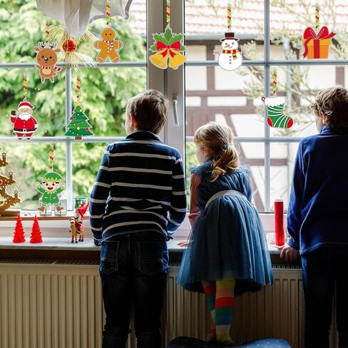 Capoda 36 Sets Christmas Suncatchers Ornaments Decorations DIY Window Paint Art Suncatchers Santa Snowman Reindeer Sun Catchers Christmas Crafts for Kids Classroom Activities Art Project in Kuwait