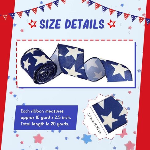 2 Rolls 20 Yard Star Blue Wired Edge Ribbon Patriotic Ribbon 2.5 Inch 4th of July Ribbon Beige Navy Blue DIY Crafts Ribbon for Party Decorations Wreaths Bow in Saudi Arabia