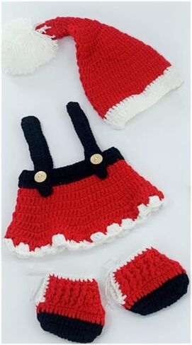 دعائم التصوير الفوتوغرافي للاطفال حديثي الولادة بتصميم سانتا كلوز مصنوعة يدويا من الكروشيه مع قبعة وتنورة وحذاء ودعائم التصوير للفتيات الصغيرات in Kuwait