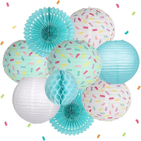 YUNXUAN Donut Birthday Party Decorations, Donut Party Supplies Donut Lanterns Party Paper Fan Honeycomb Ball Hanging Paper Lanterns for Baby Shower Kids Birthday Party Ice Cream Party Decorations in Kuwait