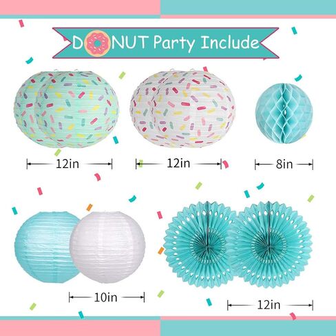 YUNXUAN Donut Birthday Party Decorations, Donut Party Supplies Donut Lanterns Party Paper Fan Honeycomb Ball Hanging Paper Lanterns for Baby Shower Kids Birthday Party Ice Cream Party Decorations in Kuwait