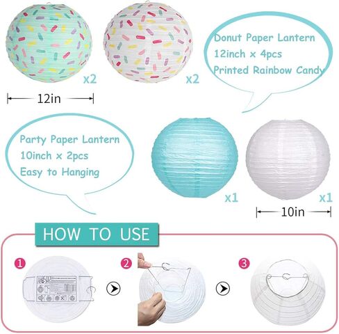 YUNXUAN Donut Birthday Party Decorations, Donut Party Supplies Donut Lanterns Party Paper Fan Honeycomb Ball Hanging Paper Lanterns for Baby Shower Kids Birthday Party Ice Cream Party Decorations in Kuwait