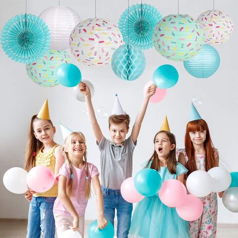 YUNXUAN Donut Birthday Party Decorations, Donut Party Supplies Donut Lanterns Party Paper Fan Honeycomb Ball Hanging Paper Lanterns for Baby Shower Kids Birthday Party Ice Cream Party Decorations in Kuwait