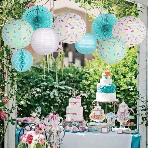 YUNXUAN Donut Birthday Party Decorations, Donut Party Supplies Donut Lanterns Party Paper Fan Honeycomb Ball Hanging Paper Lanterns for Baby Shower Kids Birthday Party Ice Cream Party Decorations in Kuwait