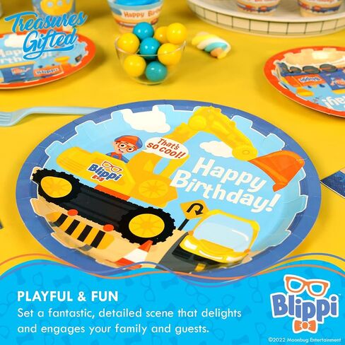 لوحات Blippi Excavator المرخصة رسميًا من Treasures Gifted 16ct - 9in Blippi Party Plates - لوازم حفلات أعياد الميلاد Blippi - أطباق ورقية Blippi - أطباق Blippi - لوازم حفلات Blippi in Saudi Arabia