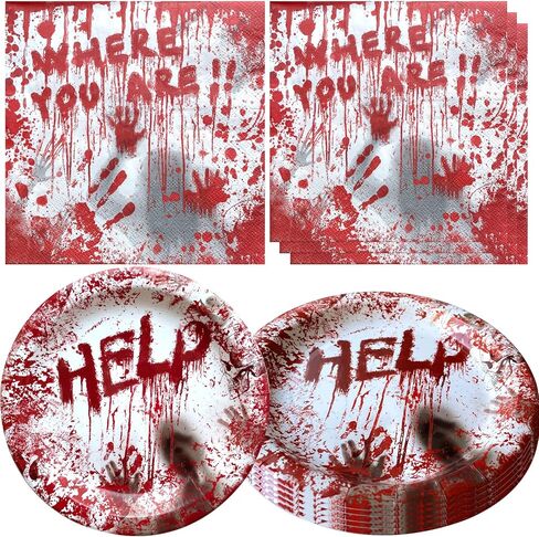 لوازم حفلات الهالوين الدموية، 20 طبق و20 منديل، لتزيين حفلات الهالوين المخيفة in Kuwait