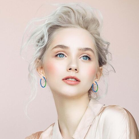 6 أزواج من الأقراط المصنوعة من الفولاذ المقاوم للصدأ، أقراط خرز دائرية لا تسبب الحساسية، إكسسوارات فنية لصناعة المجوهرات، 20/30/40/50/60/70 مم، لون قوس قزح in Kuwait