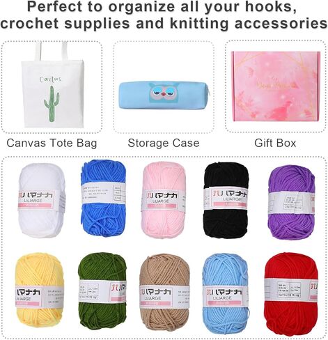 Crochet Kits for Beginners with Case, 78PCS Crochet Hooks Set Beginners Crochet Kit with Canvas Tote Bag, 10 Yarns and Crochet Hooks, Knitting Needles, Crochet Starter Kit for Kids Adults Professional in Kuwait