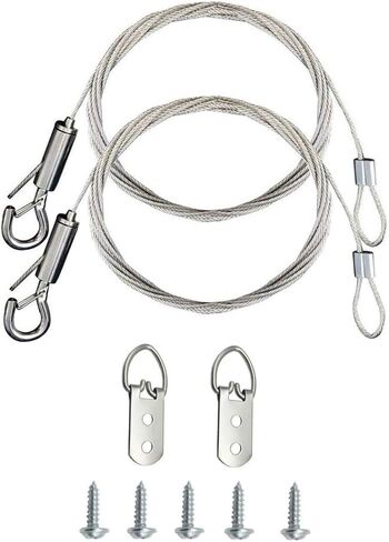 2PCS Adjustable Picture Hanging Wire Kit with D Rings 2m x 1.5mm Heavy Duty Mirror Hanging Wire with Loop and Hook Stainless Steel Hanging Wire Rope for Picture, Mirror, Light Hold Up to 20KG in Kuwait