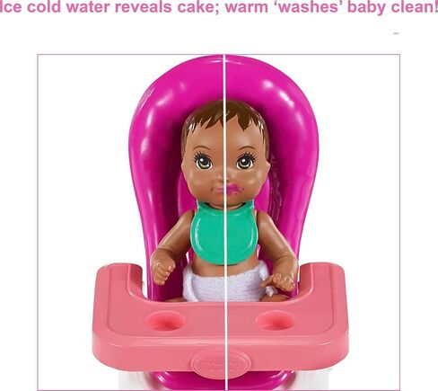مجموعة الدمى ومجموعة اللعب من Barbie Skipper Babysitters Inc. مع دمية Babysitter Skipper، ودمية طفل متغيرة الألوان، وكرسي مرتفع وإكسسوارات خاصة بالحفلات للأطفال من سن 3 إلى 7 سنوات in Kuwait