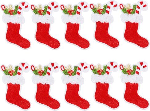 10pcs Christmas Iron on Patches Xmas Stocking Embroidered Patches Appliques Sew On Patches for Jeans Backpacks Clothes in Saudi Arabia