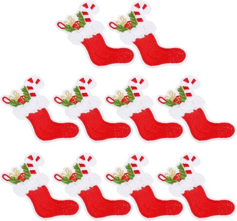 10pcs Christmas Iron on Patches Xmas Stocking Embroidered Patches Appliques Sew On Patches for Jeans Backpacks Clothes in Saudi Arabia