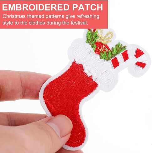 10pcs Christmas Iron on Patches Xmas Stocking Embroidered Patches Appliques Sew On Patches for Jeans Backpacks Clothes in Saudi Arabia