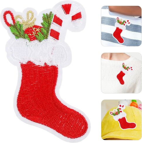10pcs Christmas Iron on Patches Xmas Stocking Embroidered Patches Appliques Sew On Patches for Jeans Backpacks Clothes in Saudi Arabia