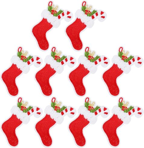 10pcs Christmas Iron on Patches Xmas Stocking Embroidered Patches Appliques Sew On Patches for Jeans Backpacks Clothes in Saudi Arabia
