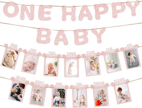 WNINK 1st Rose Gold Birthday Photo Banner for Baby from Newborn to 12 Months, 1st Birthday Decorations Girl Monthly Milestones Bunting Garland Safari Jungle Baby Shower Birthday Decor in Kuwait