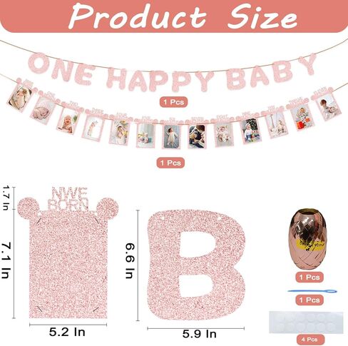 WNINK 1st Rose Gold Birthday Photo Banner for Baby from Newborn to 12 Months, 1st Birthday Decorations Girl Monthly Milestones Bunting Garland Safari Jungle Baby Shower Birthday Decor in Kuwait