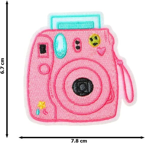 JPT - Pink Camera Polaroid Photo Picture Album Image Gallery Vintage Cute Cartoon Embroidered Applique Iron/Sew on Patches Badge Cute Logo Patch on Vest Jacket Shirt Hat Jean Clothing Bag in Kuwait
