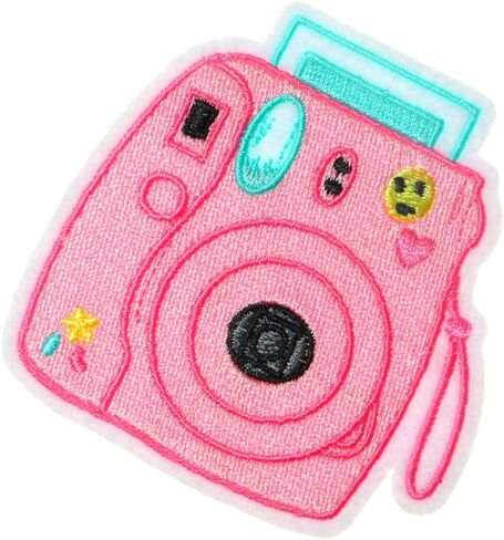 JPT - Pink Camera Polaroid Photo Picture Album Image Gallery Vintage Cute Cartoon Embroidered Applique Iron/Sew on Patches Badge Cute Logo Patch on Vest Jacket Shirt Hat Jean Clothing Bag in Kuwait