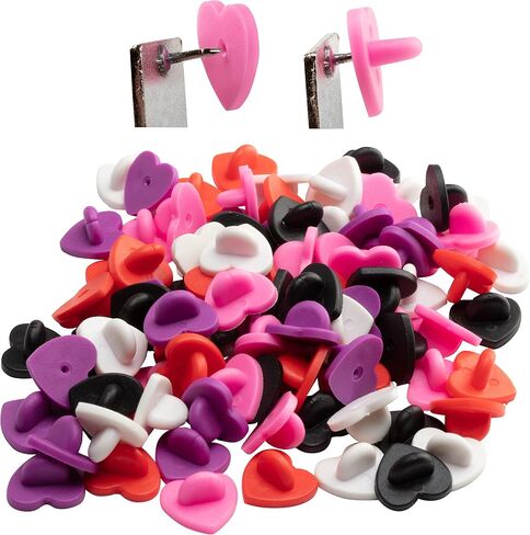 Heart Shape PVC Rubber Pin Backs(100PCS) Five Assorted Colors -Compatible with Disney & Novelty Collector pins - Keep your favorite collectible pins safely secured - Keepers,Tie Tack,Lapel Pin Backing in Saudi Arabia