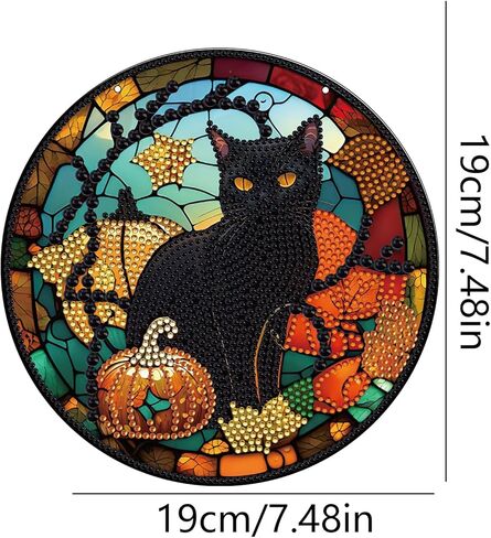 LYENYI عيد الشكر الخريف اليقطين القط مجموعات الطلاء الماسي معلقة لافتة جدار الفن علامة القط الماس الفن Suncatcher نافذة معلقة حلية نافذة المعلقات المنزل حديقة جدار الباب الماس مجموعات الطلاء in Kuwait