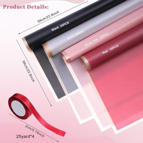 OALEN 80 ورقة ورق تغليف الزهور مقاوم للماء بحافة ذهبية لوازم باقة زهور مع شريط ورق تغليف باقة زهور لحفلات الزفاف وتغليف هدايا عيد الميلاد ومتجر الزهور DIY باقة الزهور الحرفية in Kuwait