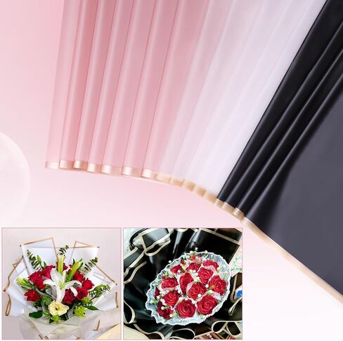 OALEN 80 ورقة ورق تغليف الزهور مقاوم للماء بحافة ذهبية لوازم باقة زهور مع شريط ورق تغليف باقة زهور لحفلات الزفاف وتغليف هدايا عيد الميلاد ومتجر الزهور DIY باقة الزهور الحرفية in Kuwait