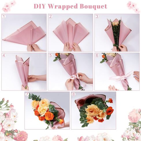 OALEN 80 ورقة ورق تغليف الزهور مقاوم للماء بحافة ذهبية لوازم باقة زهور مع شريط ورق تغليف باقة زهور لحفلات الزفاف وتغليف هدايا عيد الميلاد ومتجر الزهور DIY باقة الزهور الحرفية in Kuwait