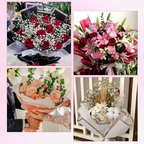 OALEN 80 ورقة ورق تغليف الزهور مقاوم للماء بحافة ذهبية لوازم باقة زهور مع شريط ورق تغليف باقة زهور لحفلات الزفاف وتغليف هدايا عيد الميلاد ومتجر الزهور DIY باقة الزهور الحرفية in Kuwait