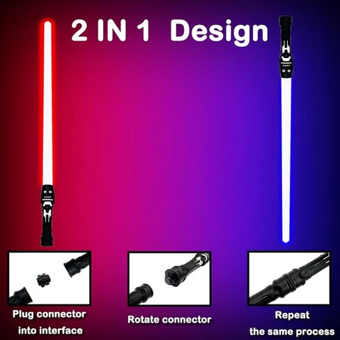 لعبة YUN.arbor Lightsabers، 7 ألوان، 2 في 1 سيوف مبارزة RGB بشفرة مزدوجة مع وضع كتم صوت FX لمحبي الأفلام التنكرية وهدية عيد الميلاد in Kuwait