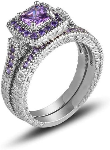 Koguxuix مجوهرات الأزياء الأميرة قص 1ct جمشت 10KT الذهب الأبيض معبأ المرأة خاتم الزواج مجموعات الفرقة in Kuwait