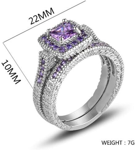 Koguxuix مجوهرات الأزياء الأميرة قص 1ct جمشت 10KT الذهب الأبيض معبأ المرأة خاتم الزواج مجموعات الفرقة in Kuwait