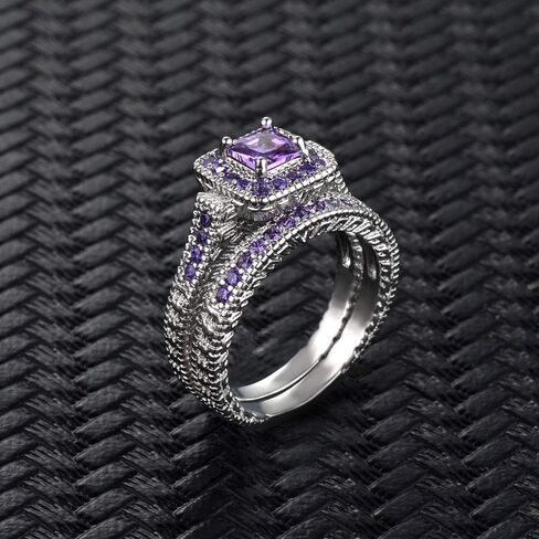 Koguxuix مجوهرات الأزياء الأميرة قص 1ct جمشت 10KT الذهب الأبيض معبأ المرأة خاتم الزواج مجموعات الفرقة in Kuwait