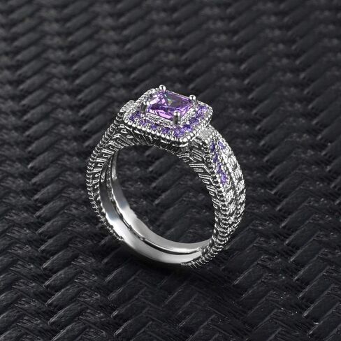 Koguxuix مجوهرات الأزياء الأميرة قص 1ct جمشت 10KT الذهب الأبيض معبأ المرأة خاتم الزواج مجموعات الفرقة in Kuwait