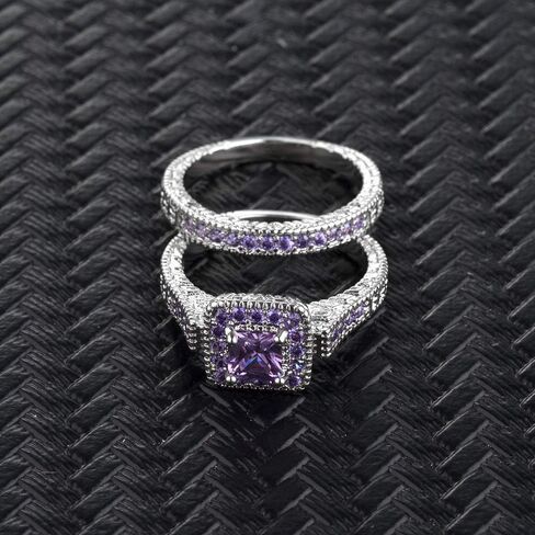 Koguxuix مجوهرات الأزياء الأميرة قص 1ct جمشت 10KT الذهب الأبيض معبأ المرأة خاتم الزواج مجموعات الفرقة in Kuwait