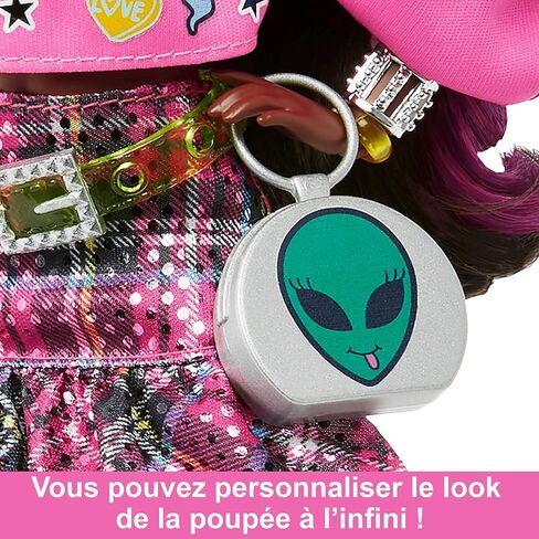 Barbie Extra Doll & Accessories with Pink-Streaked Brunette Hair in Graphic Hoodie & Plaid Skirt with Pet Panda in Saudi Arabia